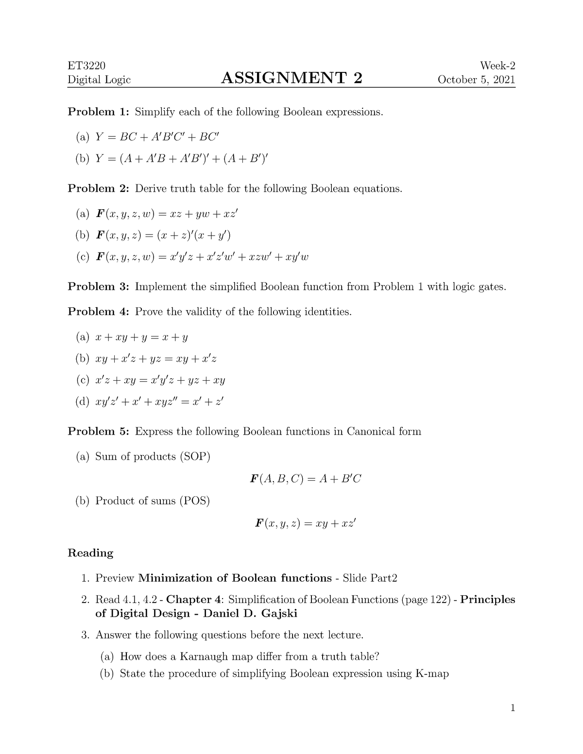 Assignment 2 1 - Trường Đại học Bách khoa Hà Nội - ET Digital Logic ...