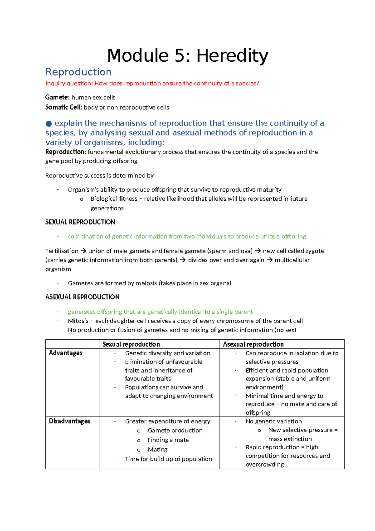 Biology Mod 5 Heredity notes Inquiry Question 1 - Module 5: Heredity ...