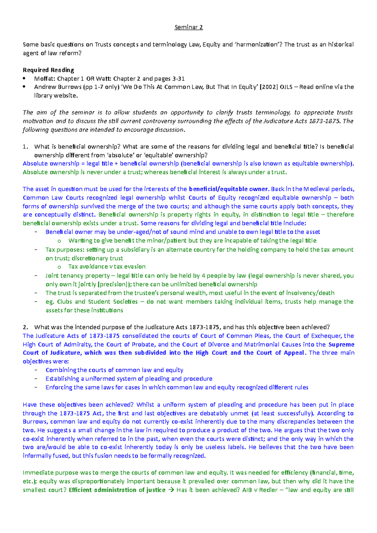 Seminar 2 - Seminar 2 Some basic quesions on Trusts concepts and ...