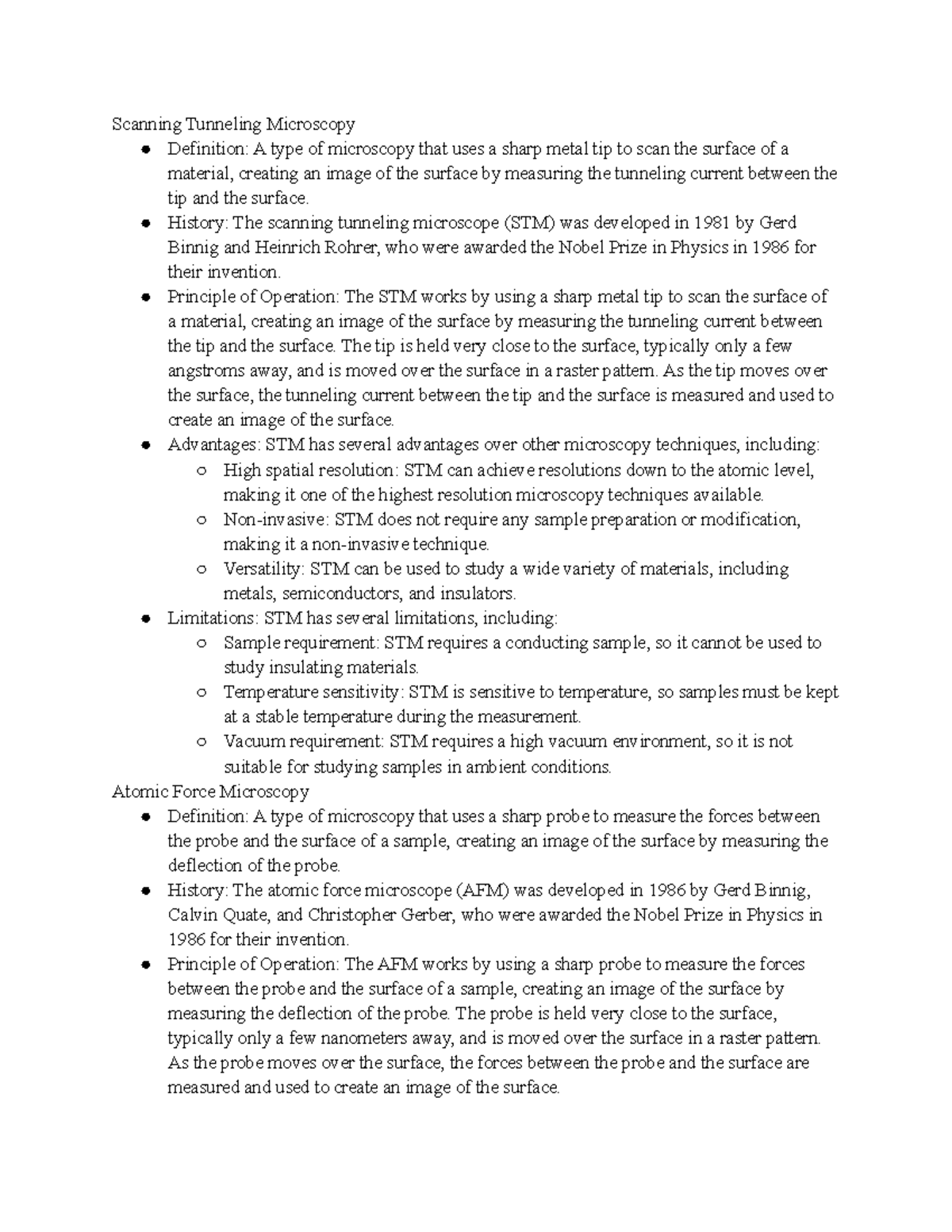 Concepts 47.2 Notes Scanning Tunneling Microscopy Definition A type