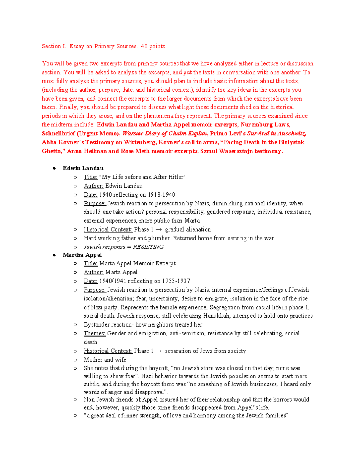 JS 211 Final Exam Study Guide - Section I. Essay on Primary Sources. 40 ...