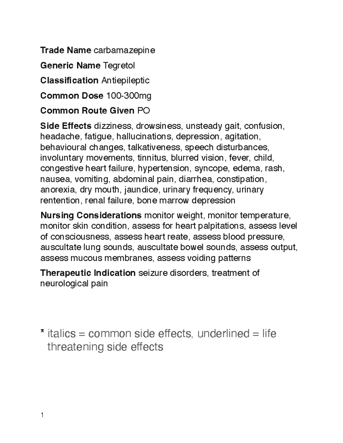 Carbamazepine drug study lecture note - Trade Name carbamazepine ...