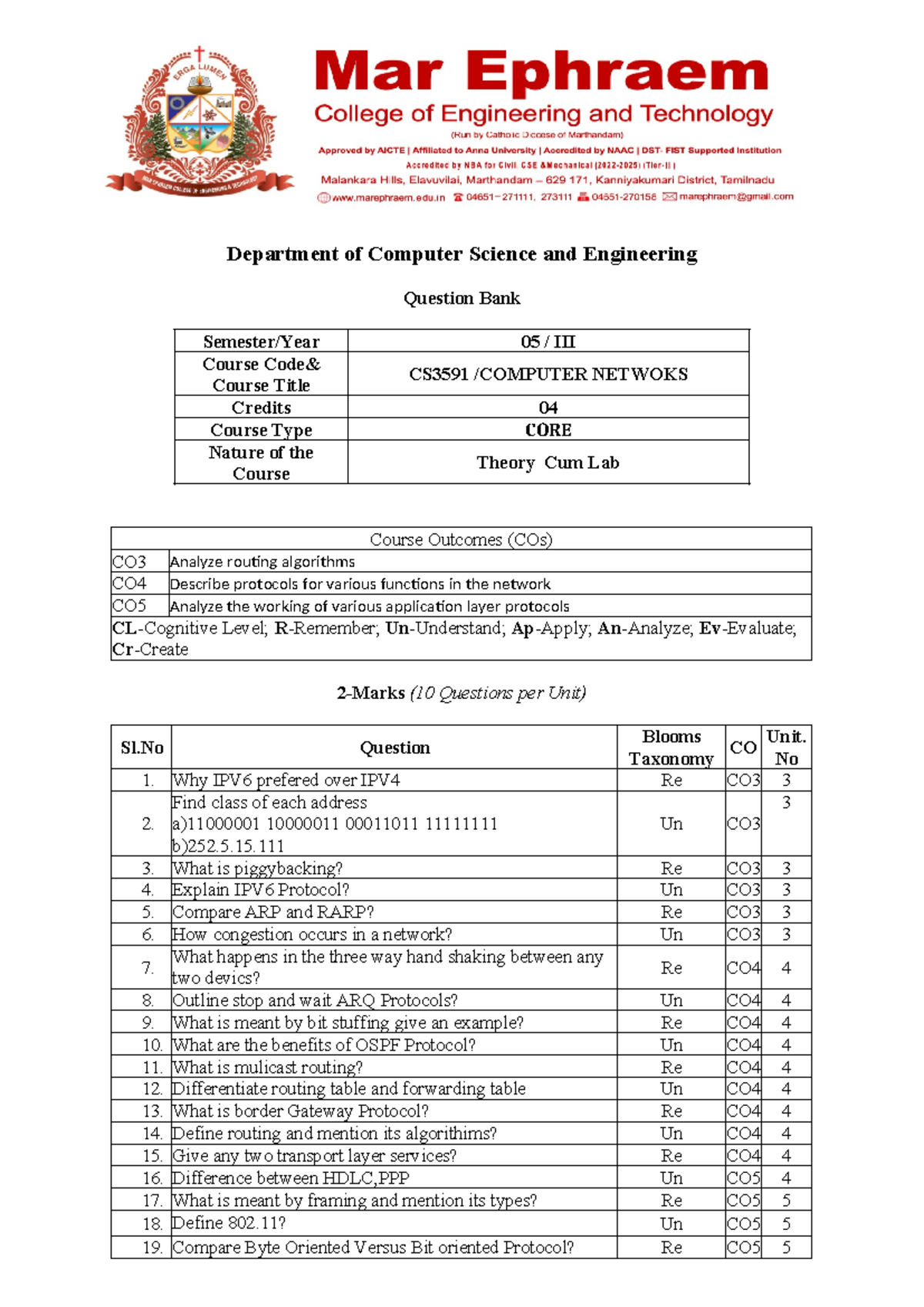 CN Question Internal 2 - Department of Computer Science and Engineering ...