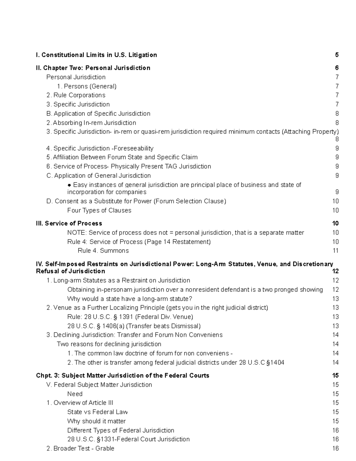 Civil Procedure Outline 3. Specific Jurisdiction inrem or