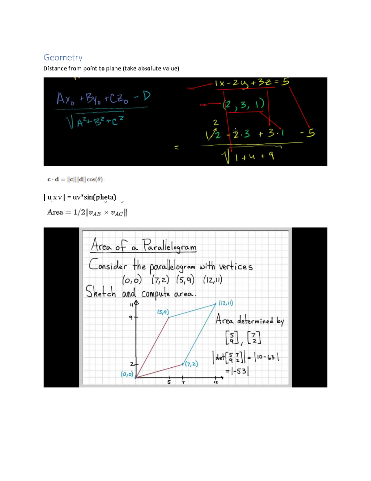 Guide - Geometry Distance from point to plane (take absolute value) | u ...