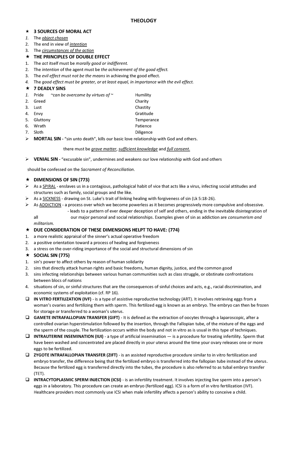 Reviewer - none - THEOLOGY 3 SOURCES OF MORAL ACT The object chosen The ...