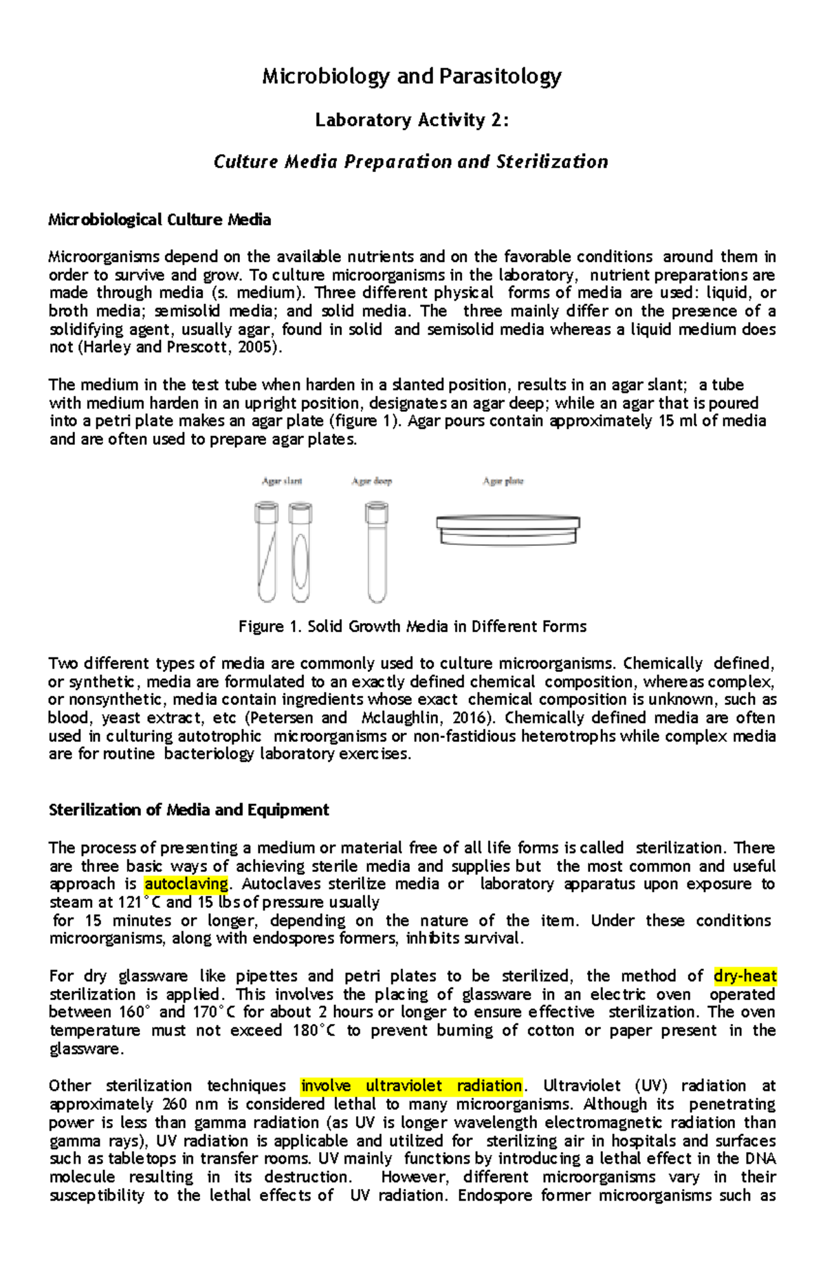 Microbiology and ParasitologyLaboratory Activity 2 To culture