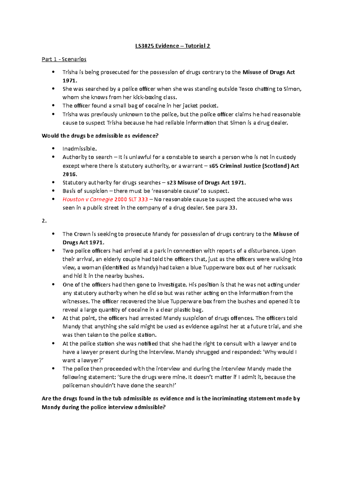 LS3025 Evidence - Tutorial 2 - LS3025 Evidence – Tutorial 2 Part 1 ...