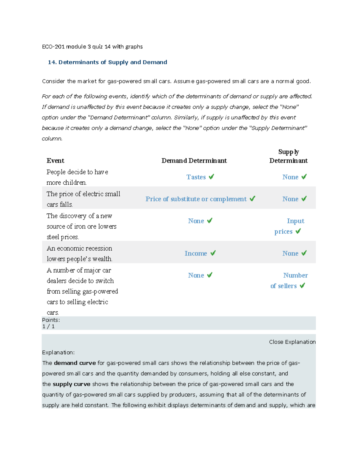 ECO-201 Module three quiz question 14 - ECO-201 module 3 quiz 14 with  graphs 14. Determinants of - Studocu