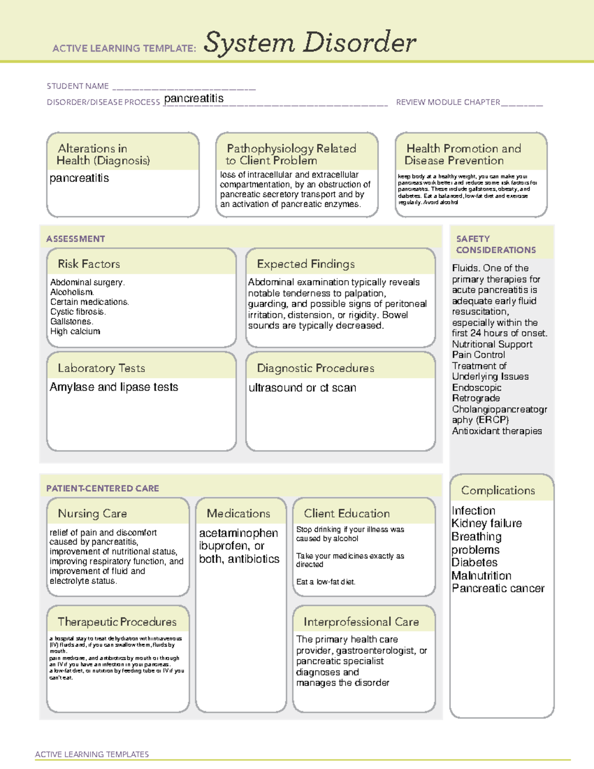 Pancreatitis - med template - ACTIVE LEARNING TEMPLATES System Disorder ...