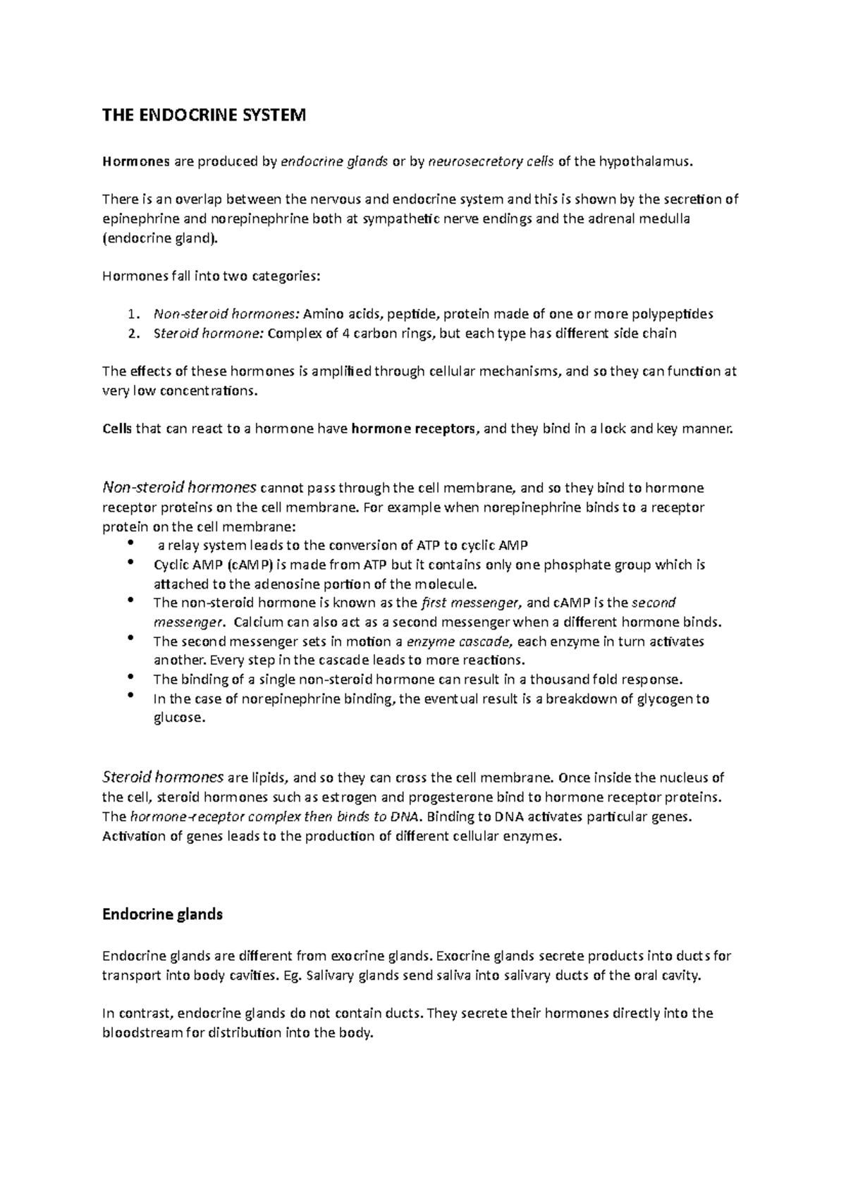 The Endocrine System Exam Study Notes The Endocrine System Hormones Are Produced By