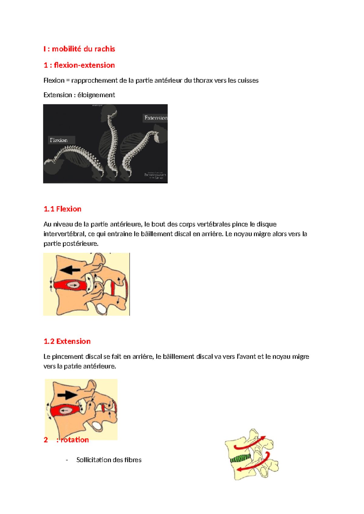 Mobilité du rachis - staps - I : mobilité du rachis 1 : flexion ...