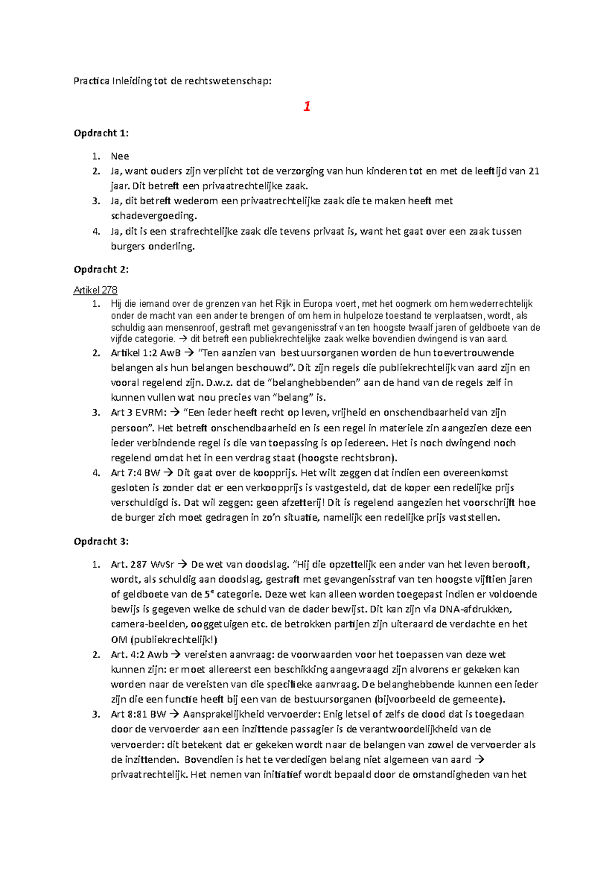 Practica 1 - 4 - Practica Inleiding Tot De Rechtswetenschap: 1 Opdracht ...