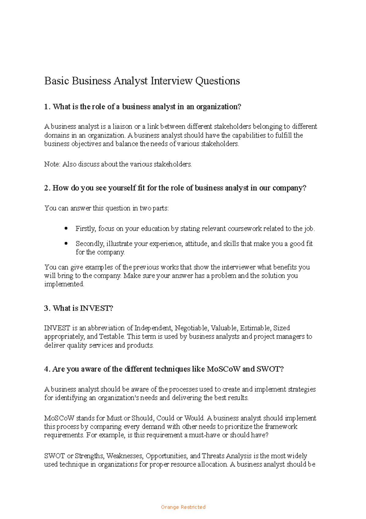 Basic Business Analyst Interview Questions What Is The Role Of A