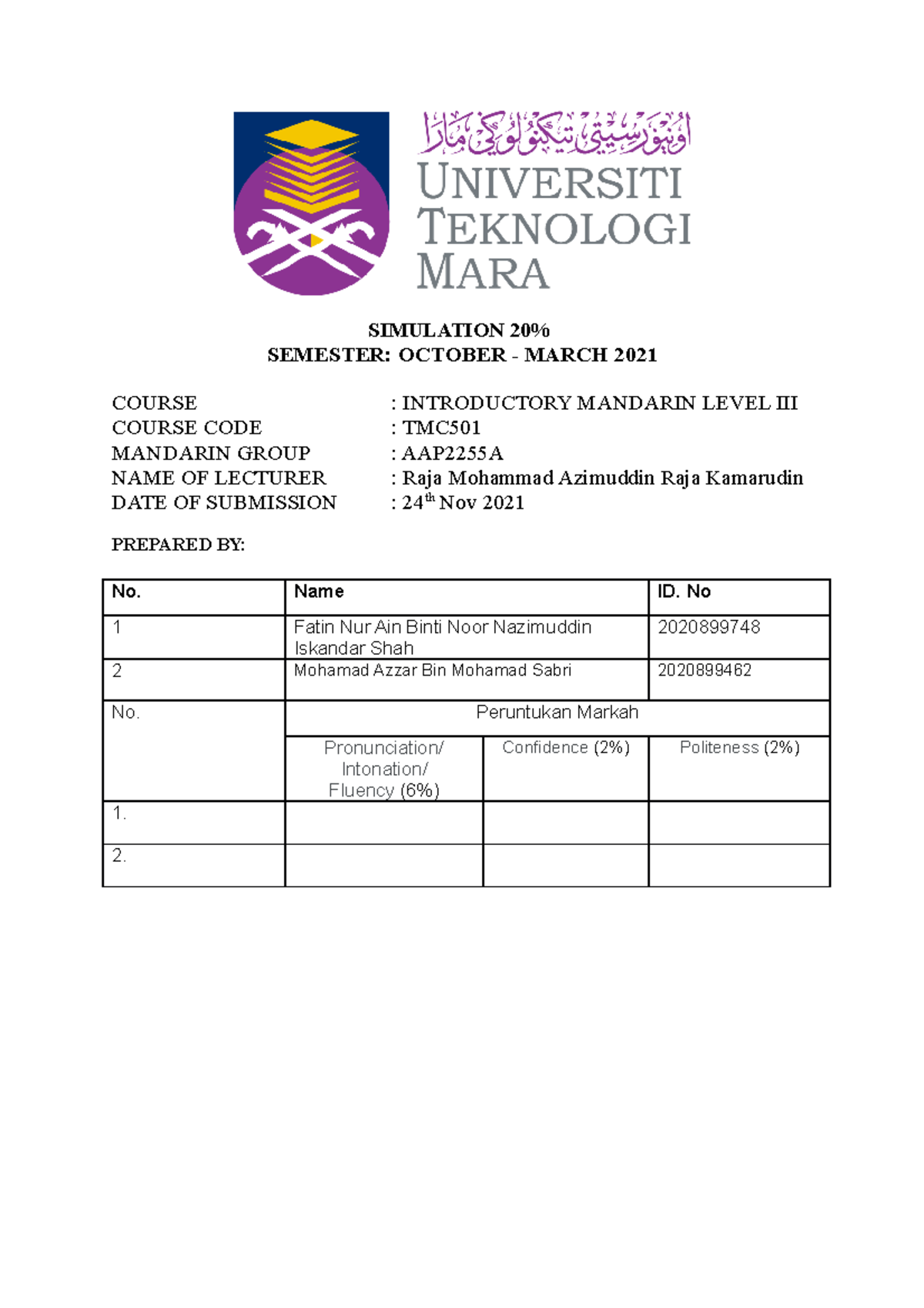 Tmc501 Simulation Script Simulation 20 Semester October March Tmc501 Simulation Script Simulation 20 Semester October March