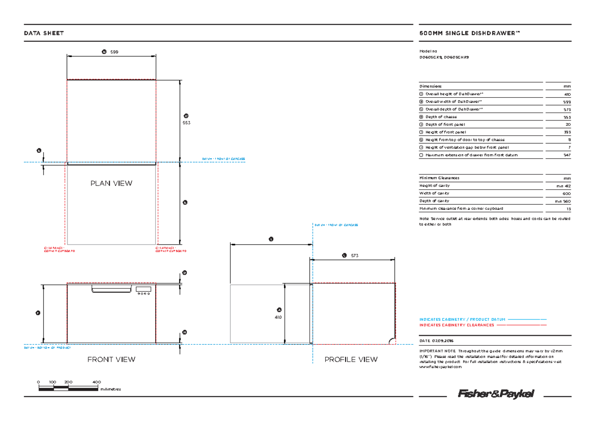 FP Data Sheet DD60SCX9 Single Dish Drawer AU NZ 90001685 A DATA SHEET