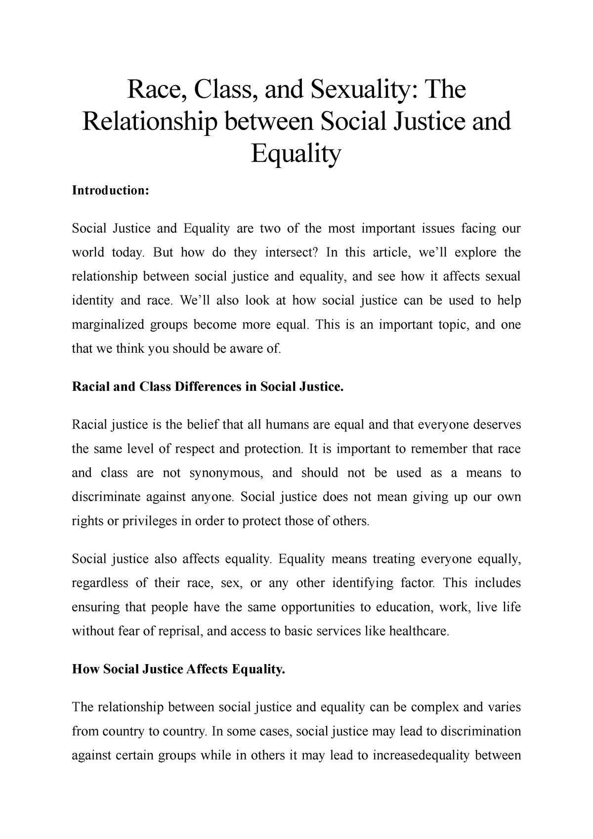 Race, Class, and Sexuality The Relationship between Social Justice and  Equality - Race, Class, and - Studocu