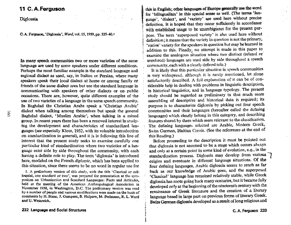 Ferguson-Diglossia - Articolo di ferguson dulla diglossia - lingue e ...
