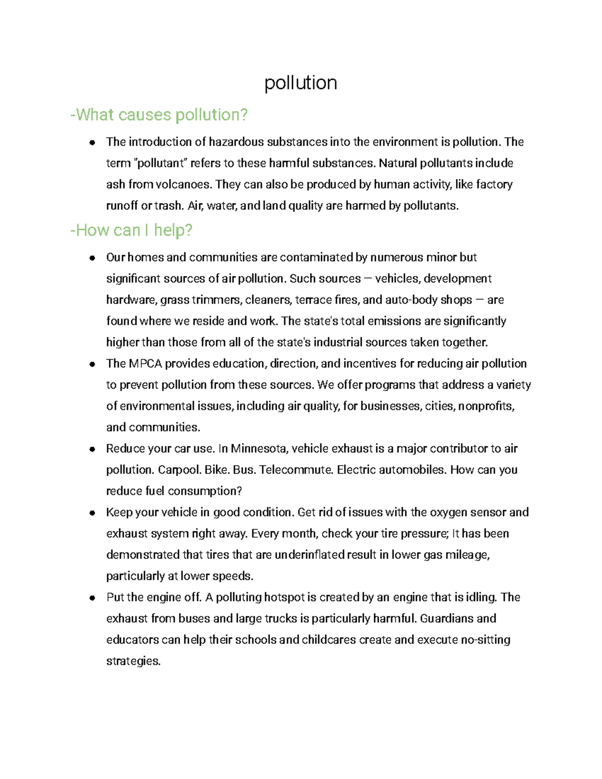 Pollution - this is a summary of a class presentation - pollution -What ...