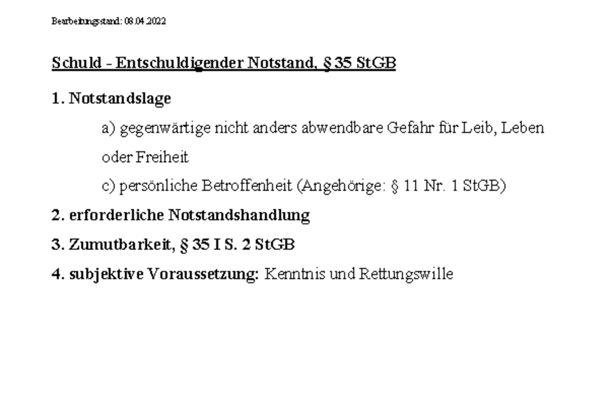Unterschied Rechtfertigender Und Entschuldigender Notstand Übersichten Entschuldigungsgründe - Bearbeitungsstand: 08. Schuld
