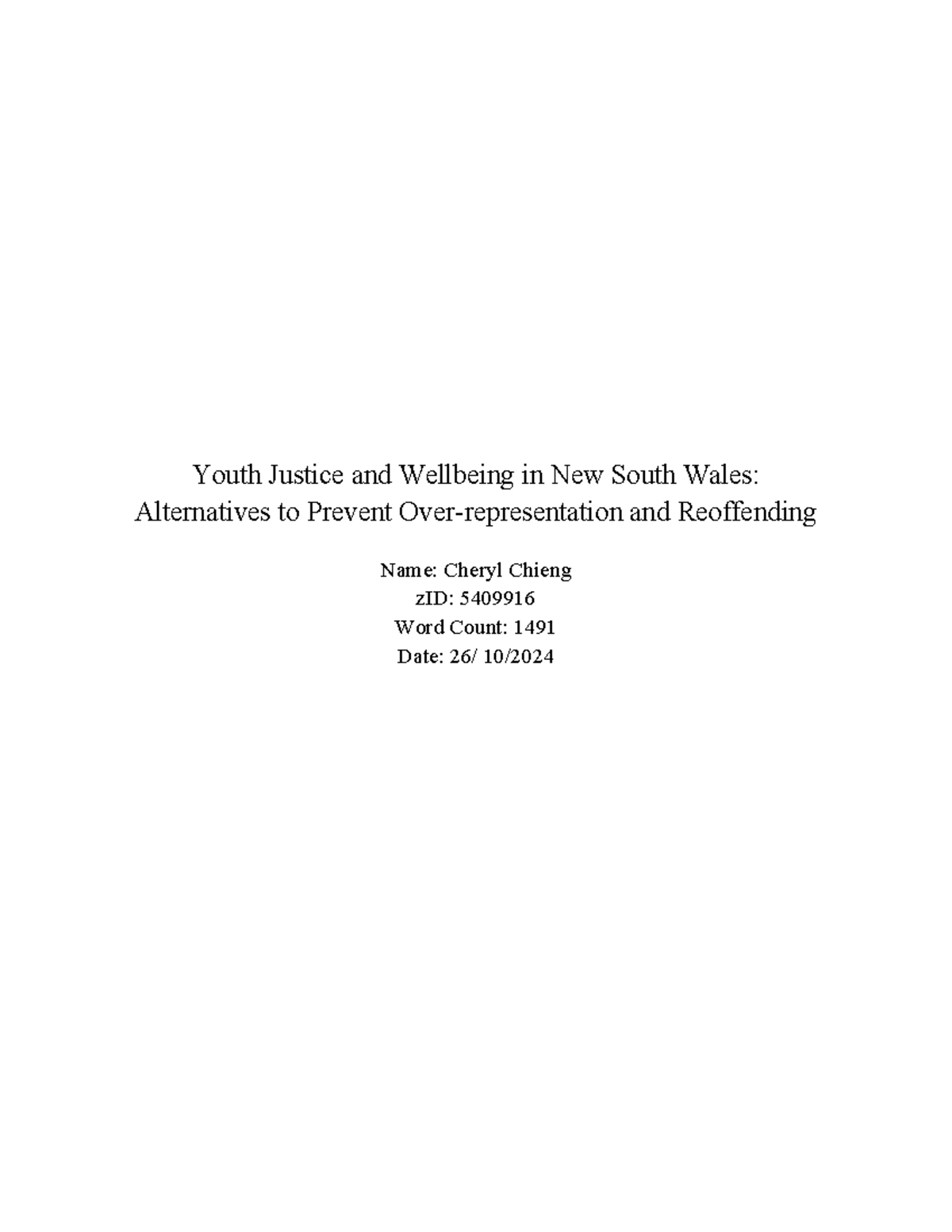 Assesment 2- Policy Brief - Youth Justice and Wellbeing in New South ...