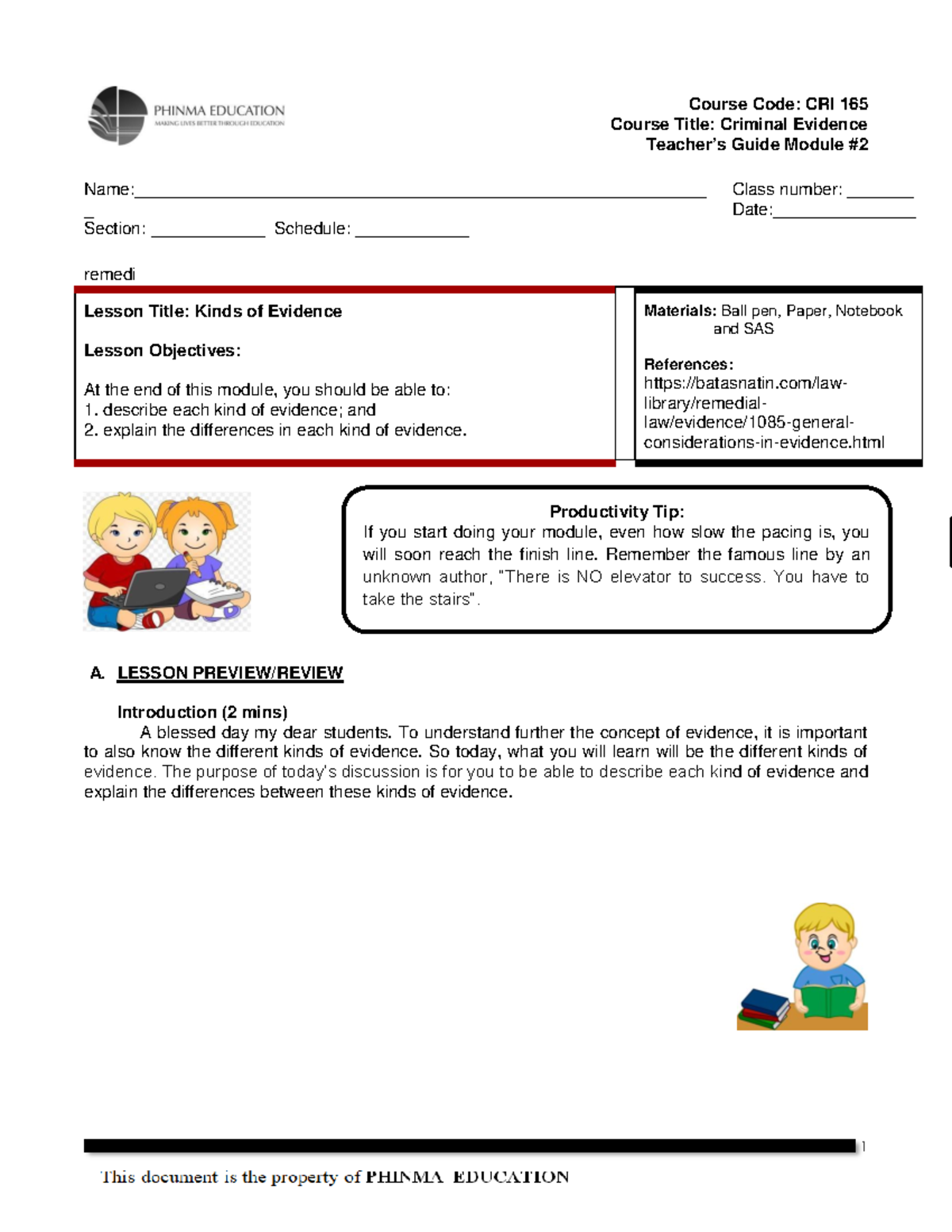 TG-Module-2 - Nla - Course Title: Criminal Evidence Teacher’s Guide ...