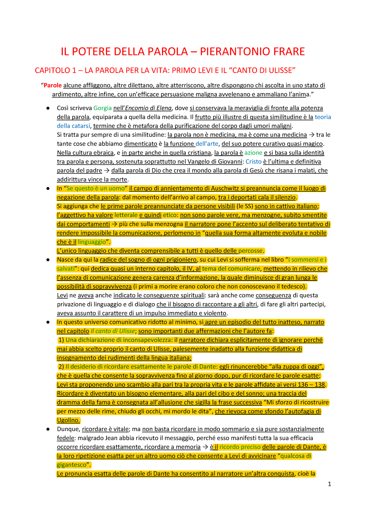 Riassunto il potere della parola - IL POTERE DELLA PAROLA – PIERANTONIO  FRARE CAPITOLO 1 – LA PAROLA - Studocu