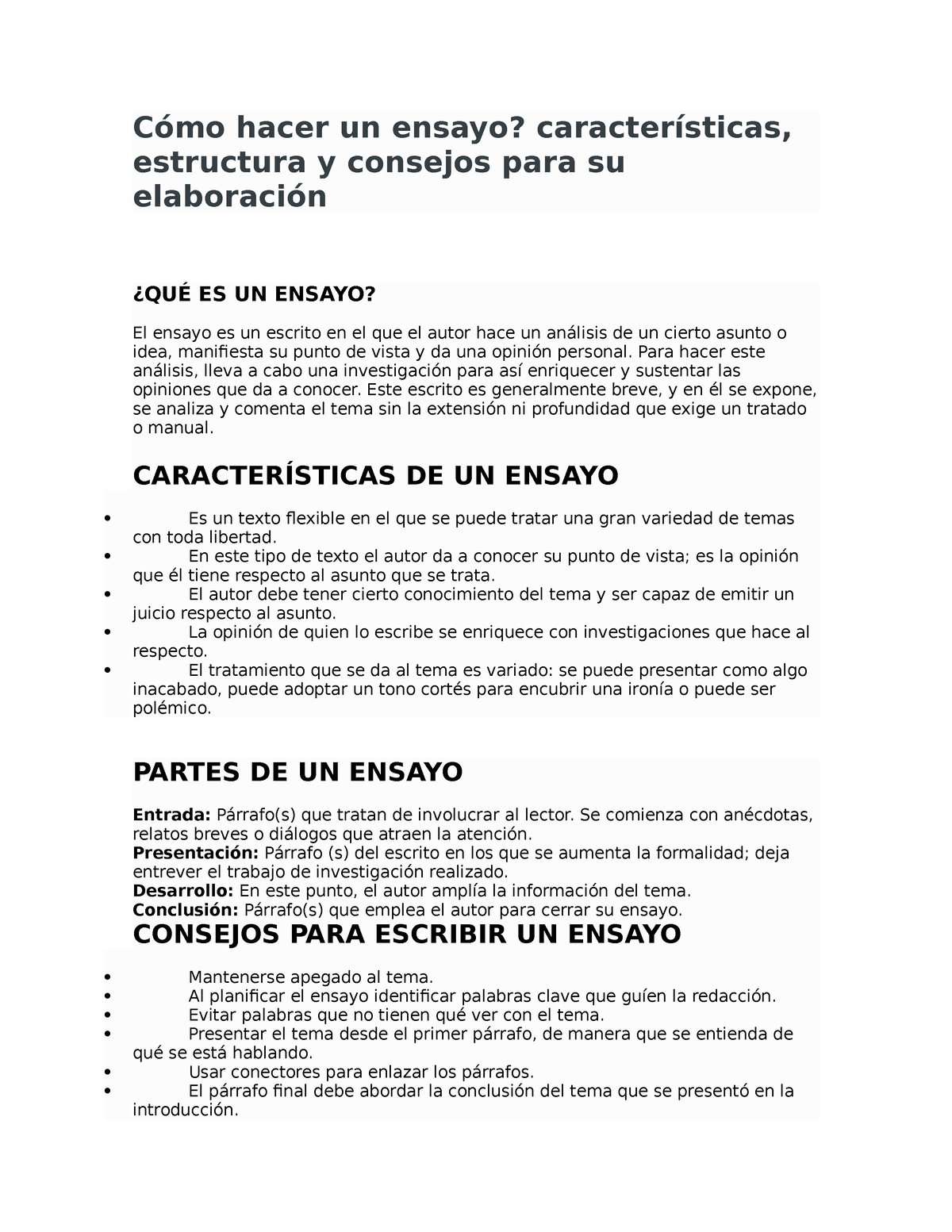 Cómo Hacer Un Ensayo - Cómo Hacer Un Ensayo? Características ...