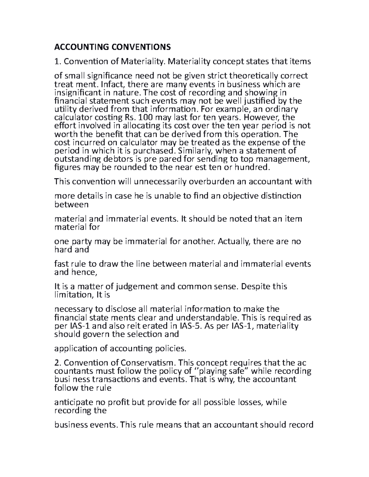 Accounting Conventions notes - ACCOUNTING CONVENTIONS Convention of ...