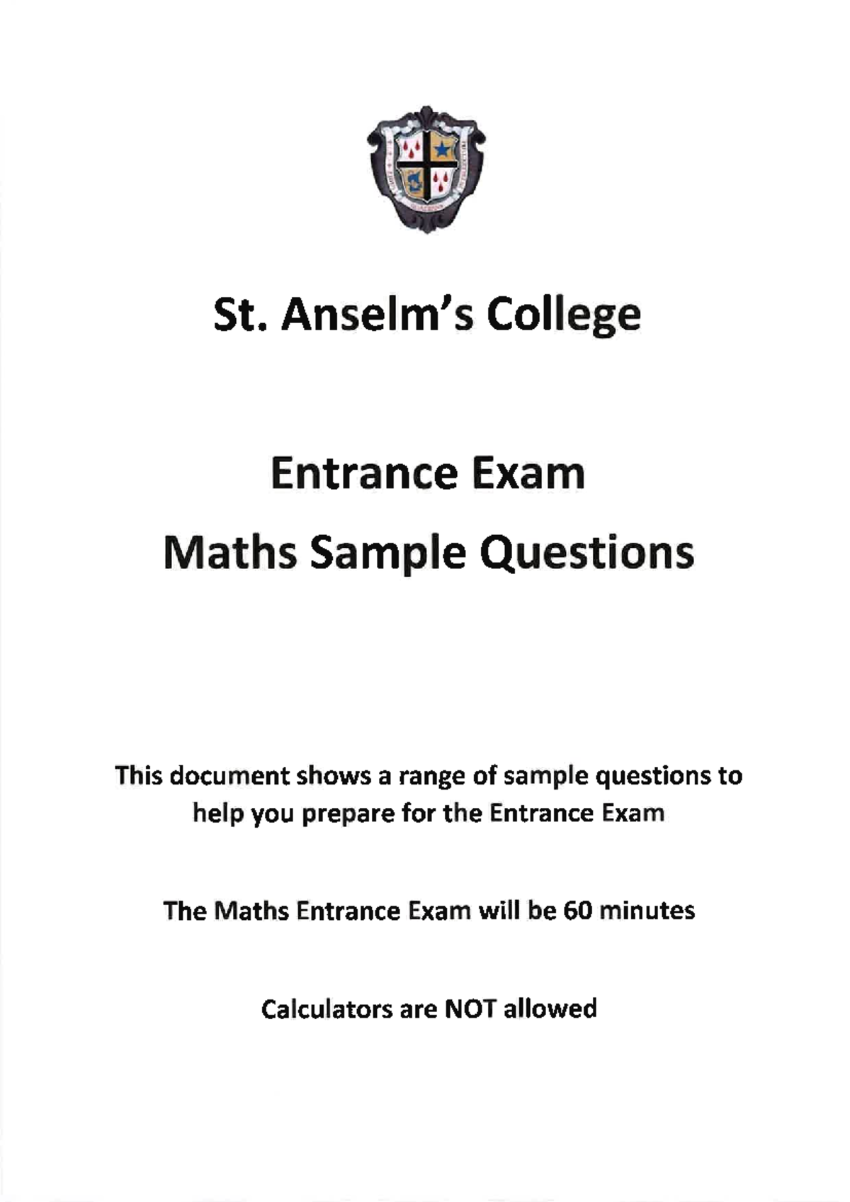 Maths-Entrance Exam - Math on Backward - St. College Entrance Exam ...
