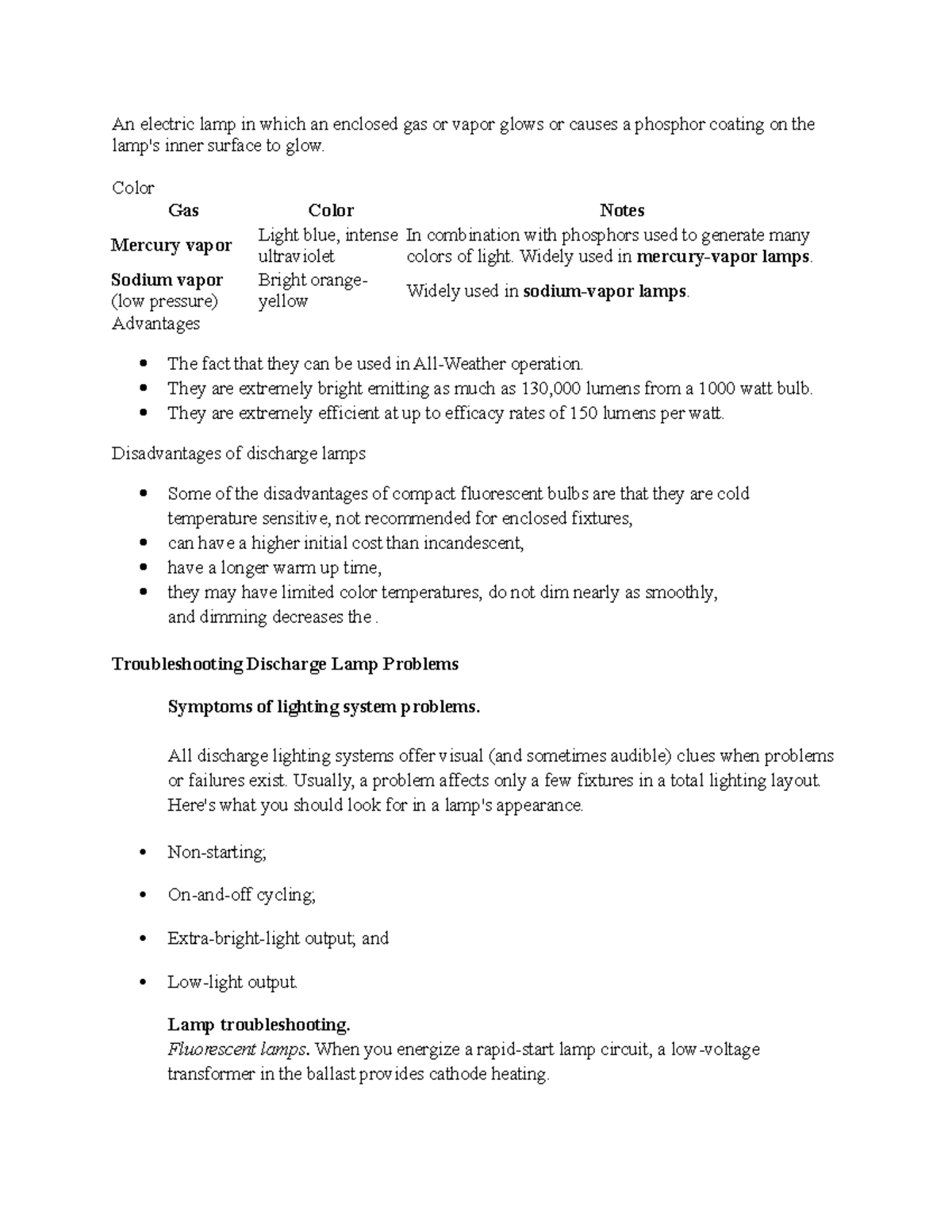 Emfd discharge lamps notes An electric lamp in which an enclosed gas