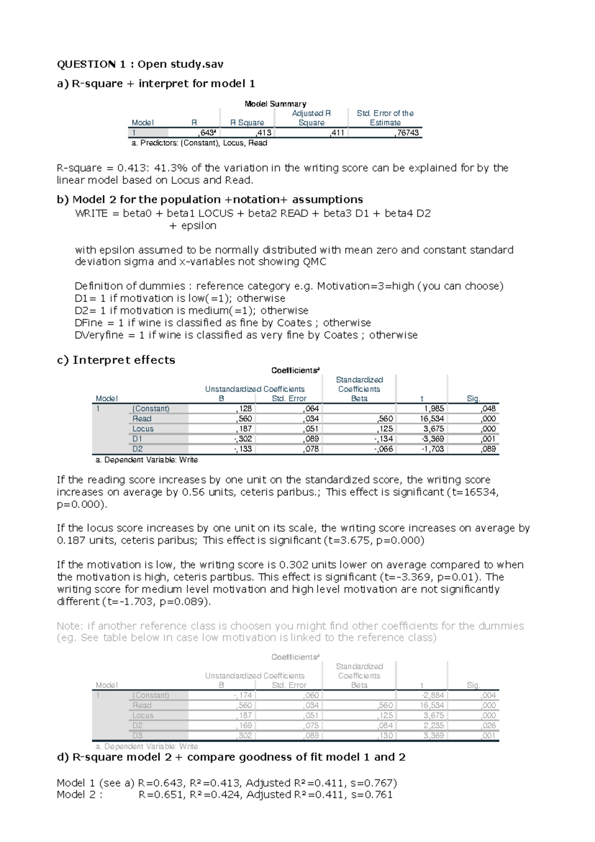 Old exam questions on regression 2024 solutions - QUESTION 1 : Open ...