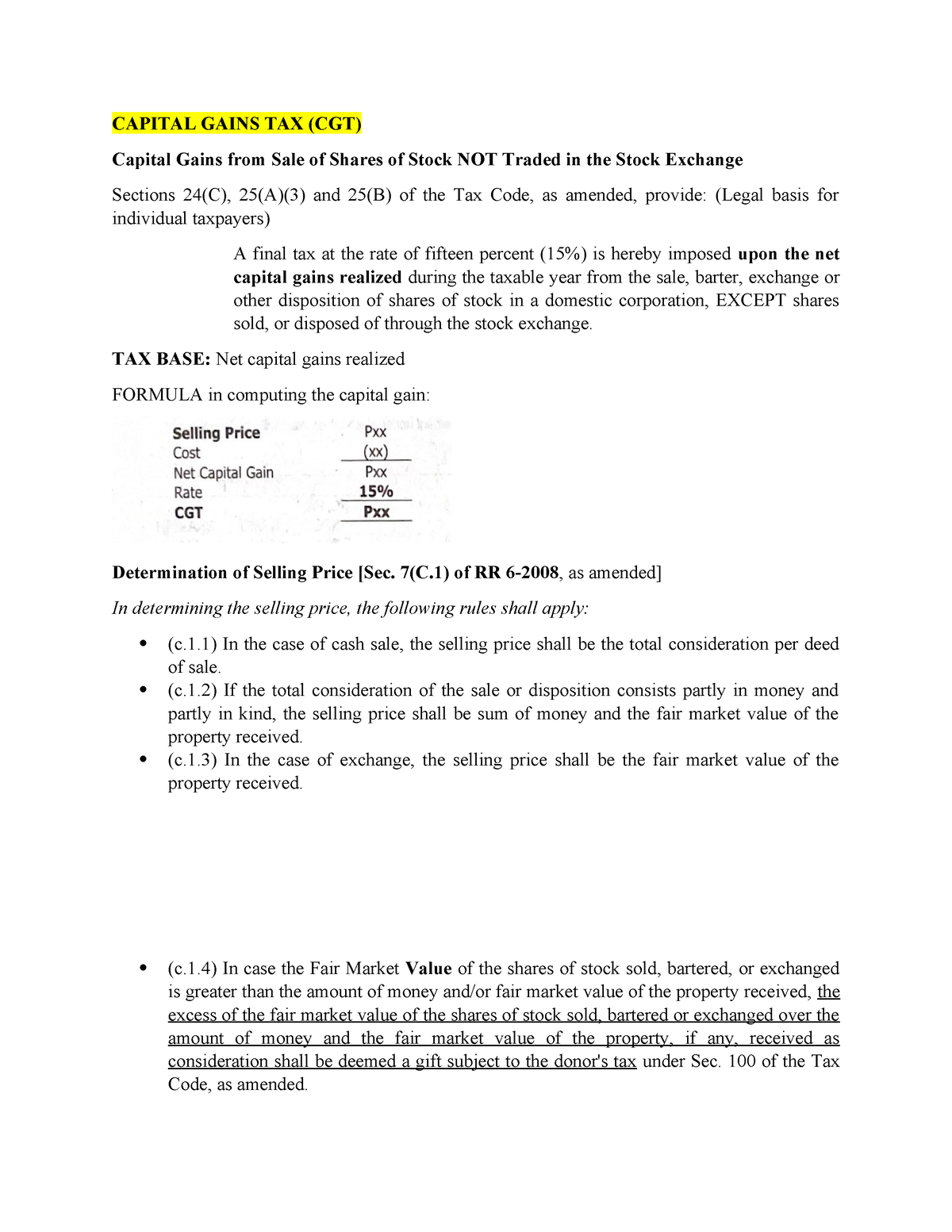 Capital GainsTAX TAXATION CAPITAL GAINS TAX (CGT) Capital Gains