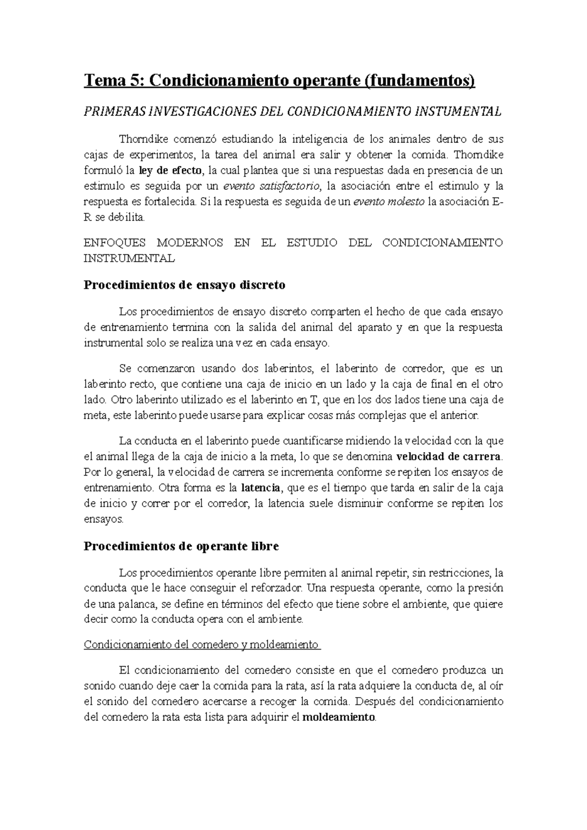 Tema 5 Apuntes Psicologia Del Aprendizaje Tema 5 Condicionamiento Operante Fundamentos 1970