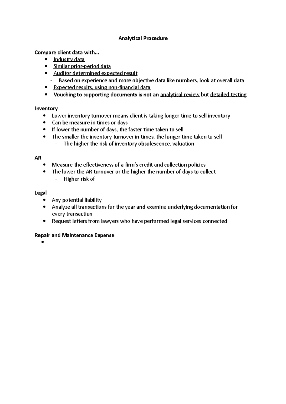 Audit Notes in general - Analytical Procedure Compare client data with ...