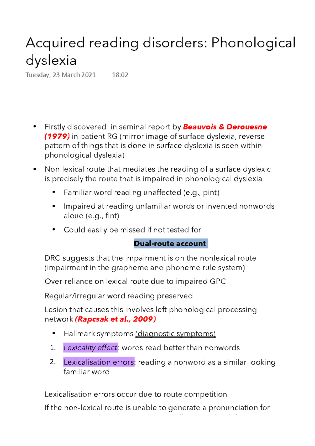 Acquired reading disorders Phonological dyslexia - Firstly discovered ...