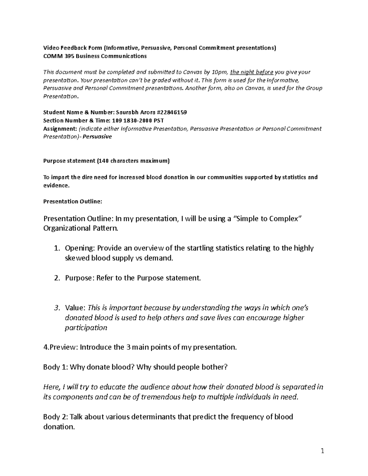 Video Feedback Form and Grading Rubric - Video Feedback Form ...