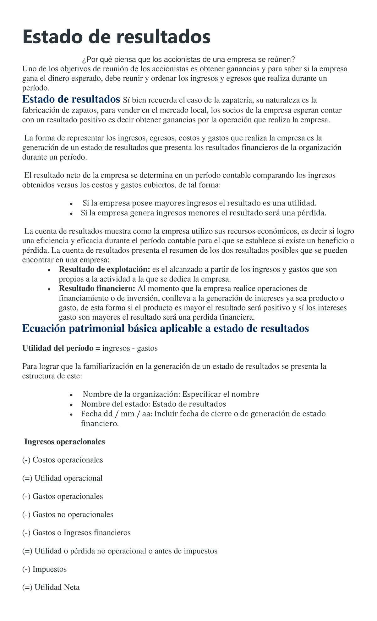 Lección Modulo 10 Estado DE Resultados contabilidad financiera - Estado ...