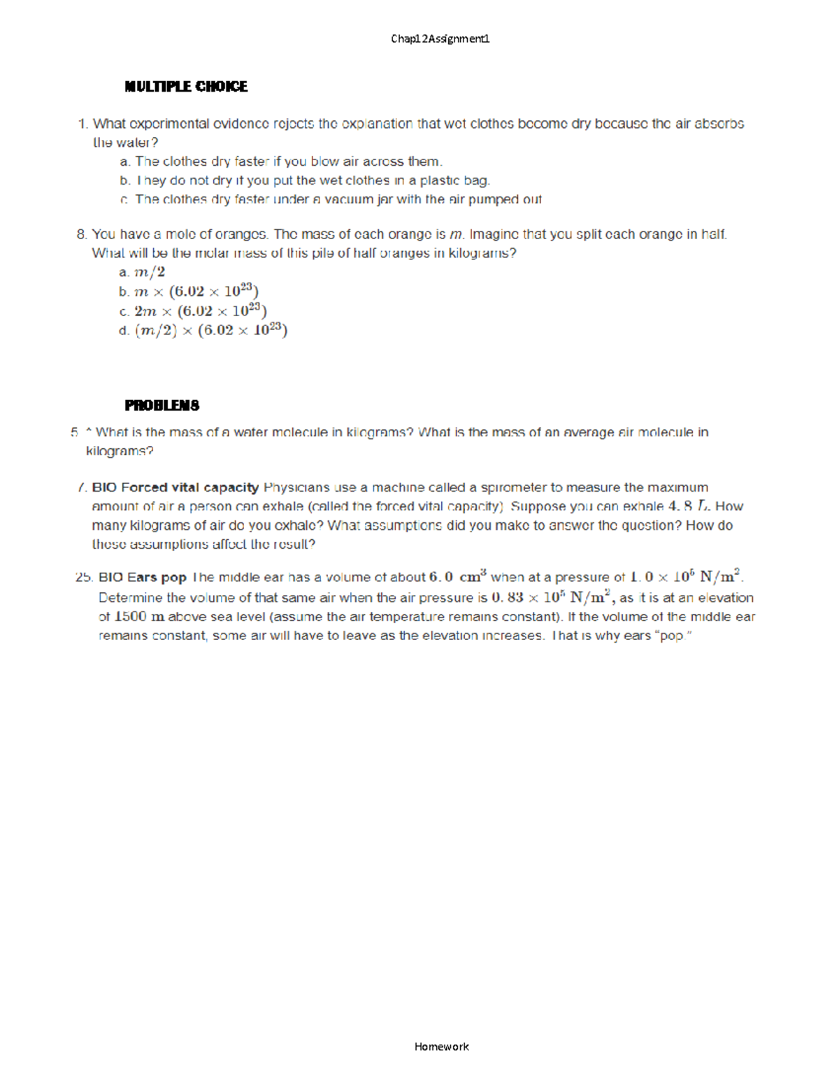 Chap12Assignment 1 - Chapter 12 Homework Assignment 1 Problems ...