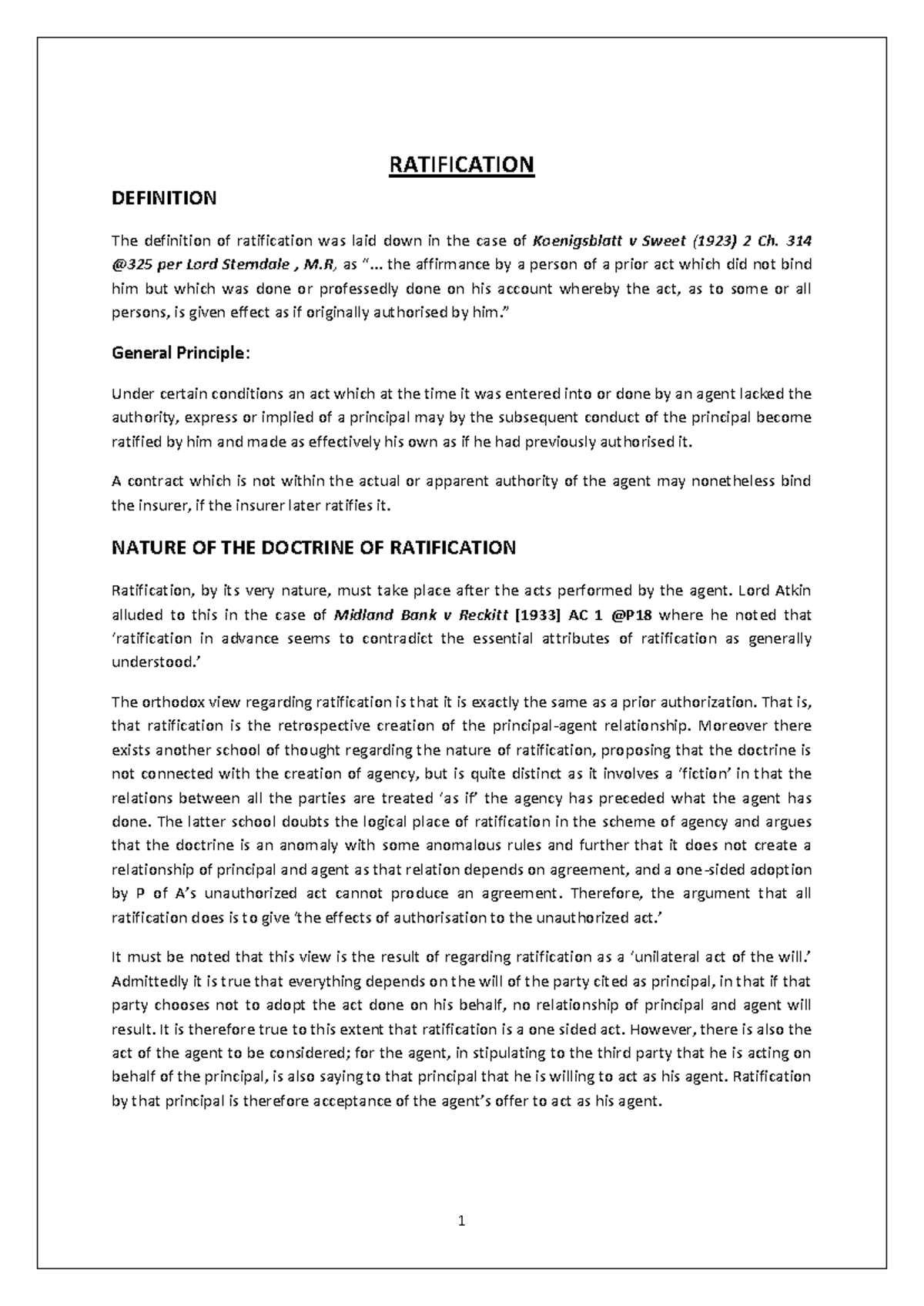 Ratification 20 26 20 Negotiorum 20 Gestor RATIFICATION DEFINITION
