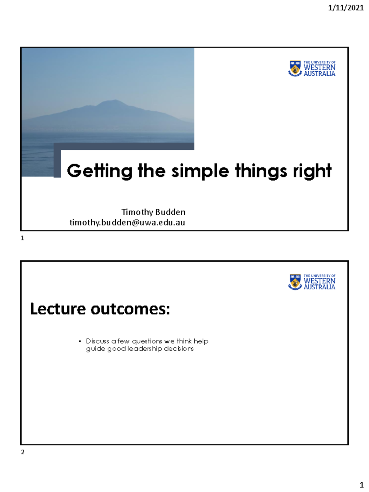 Getting the simple things right slides only - SSEH1104 - Getting the ...