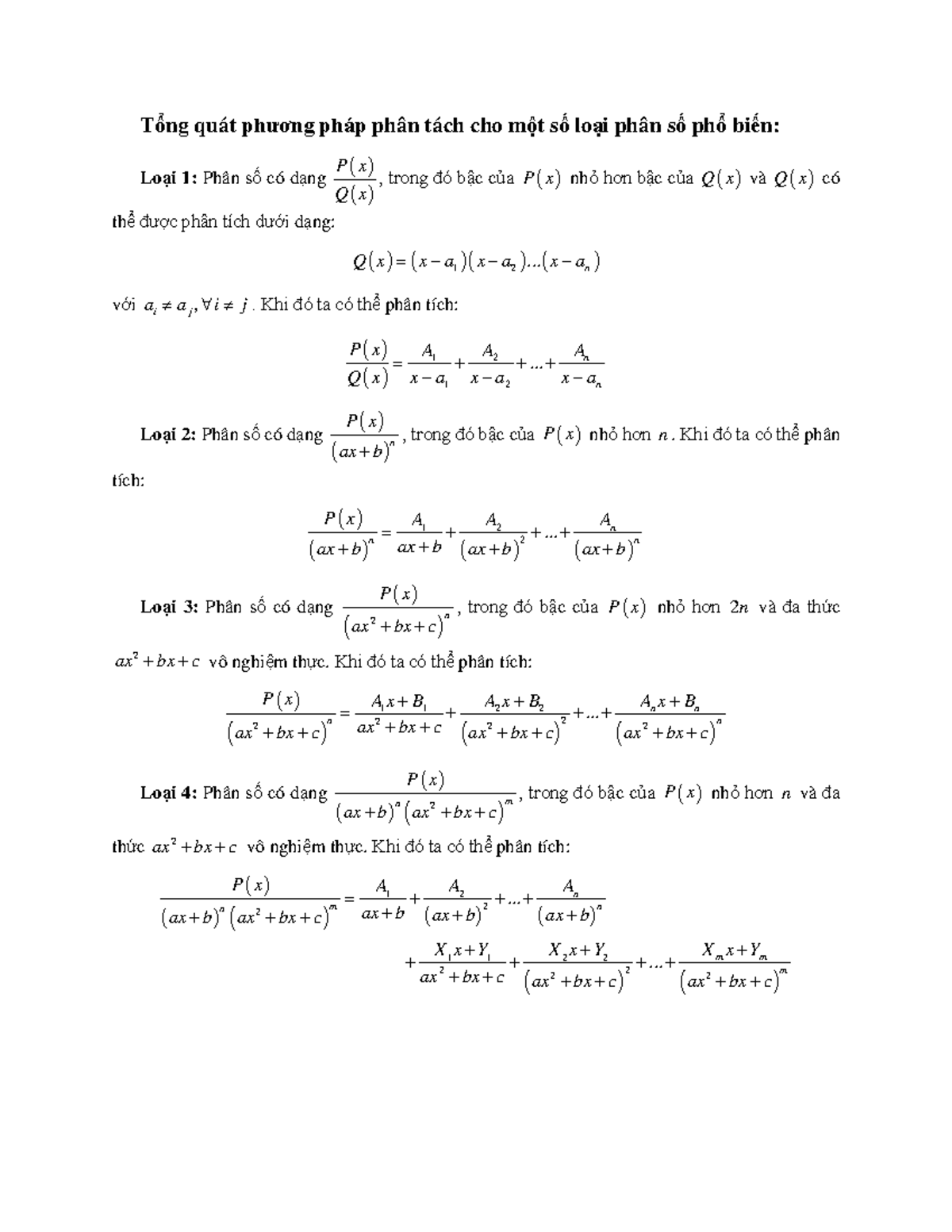 Phân tích phân số - Tổng quát phương pháp phân tách cho một số loại ...