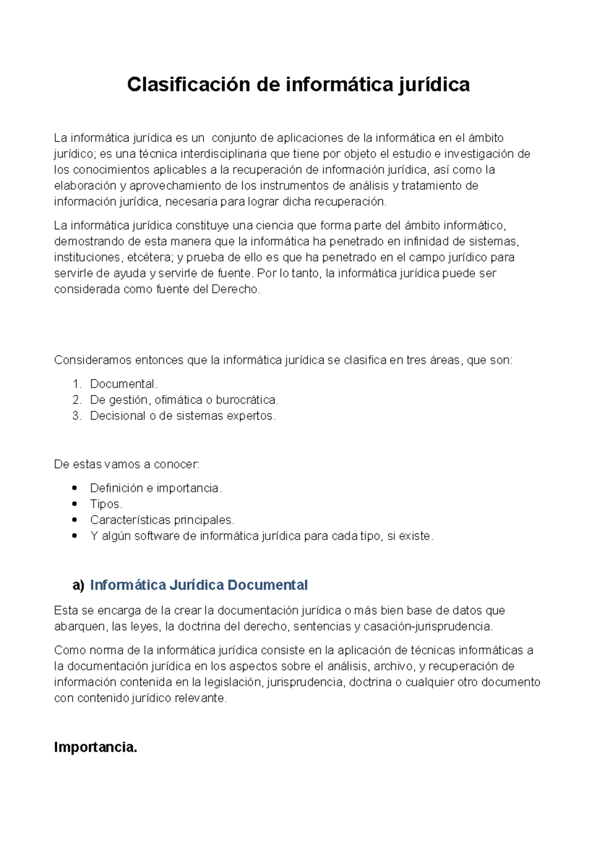 Clasificación de informática jurídica Clasificación de informática