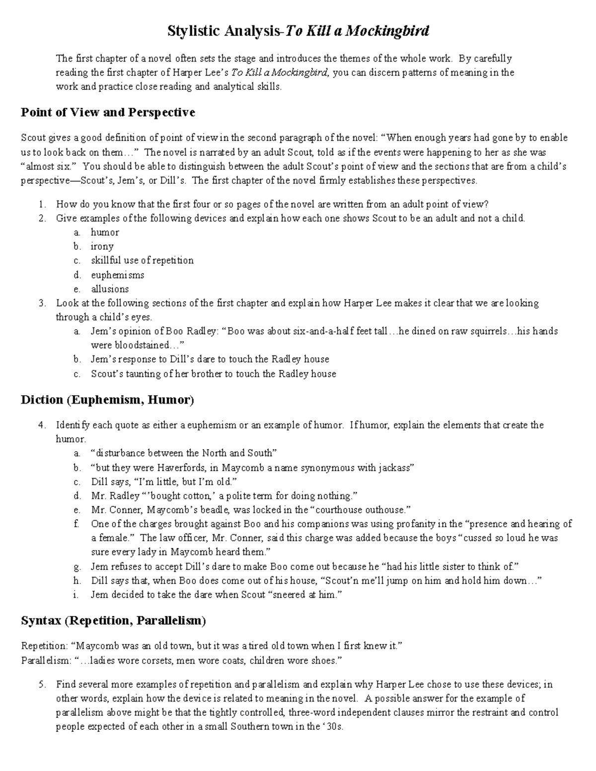 Stylistic-analysis-tkam-first-chapter 2 - Stylistic Analysis-To Kill a ...