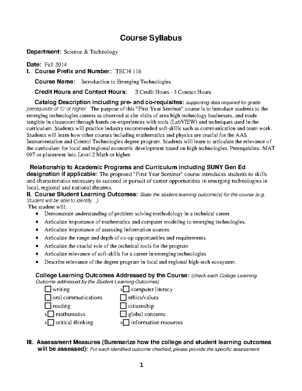 TECH116 - About Advance Technology - 1 Course Syllabus Department ...
