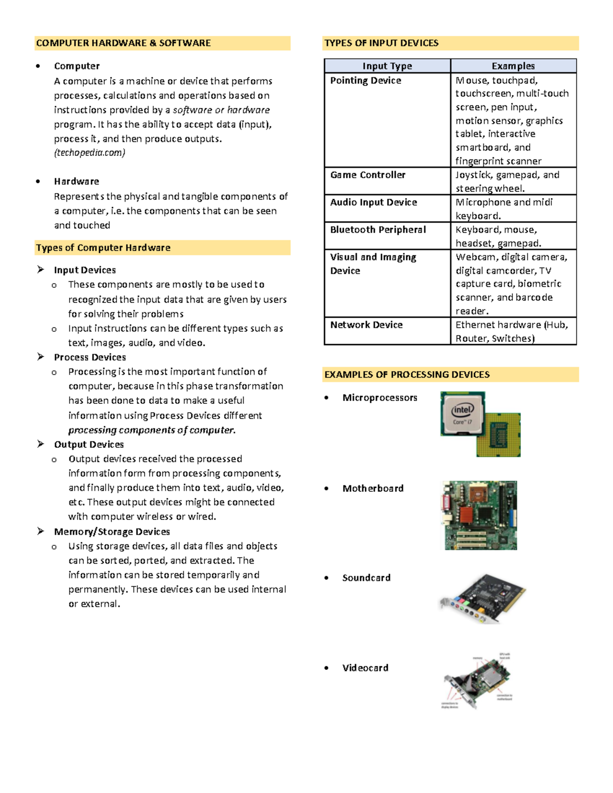 Computer Lectures or transcript notes COMPUTER HARDWARE & SOFTWARE