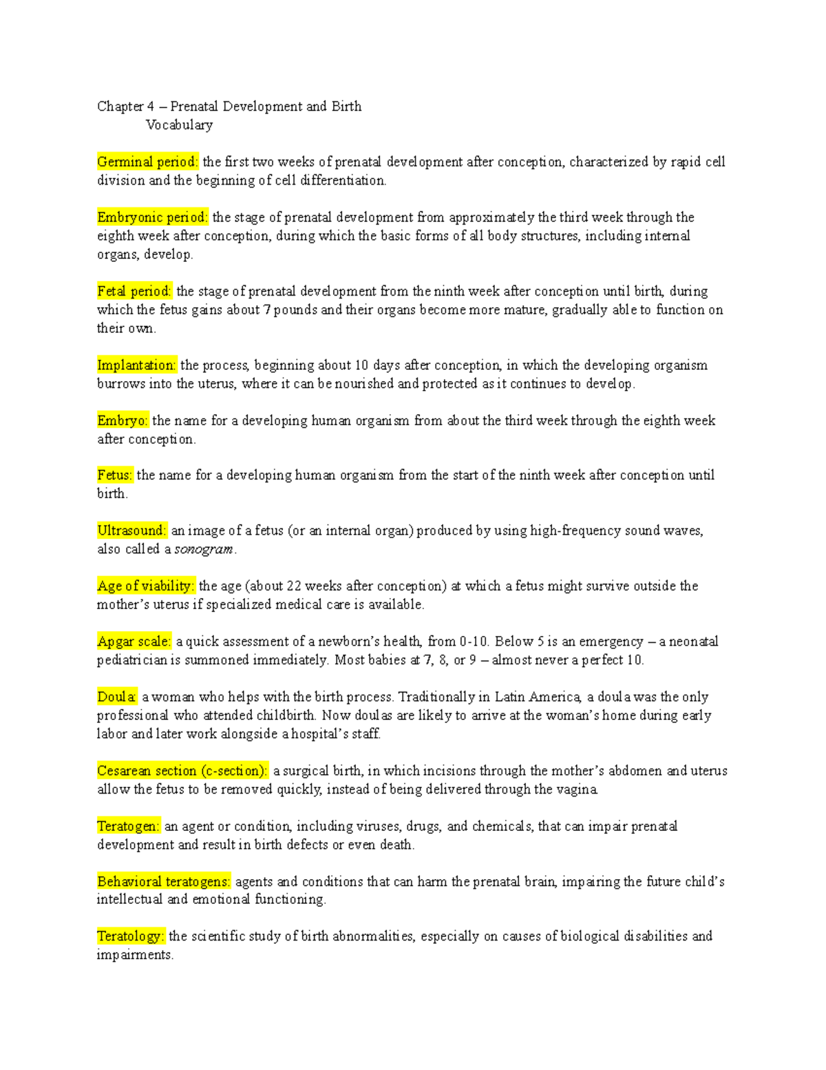 Chapter 4 PSY 215 - Chapter 4 – Prenatal Development and Birth ...