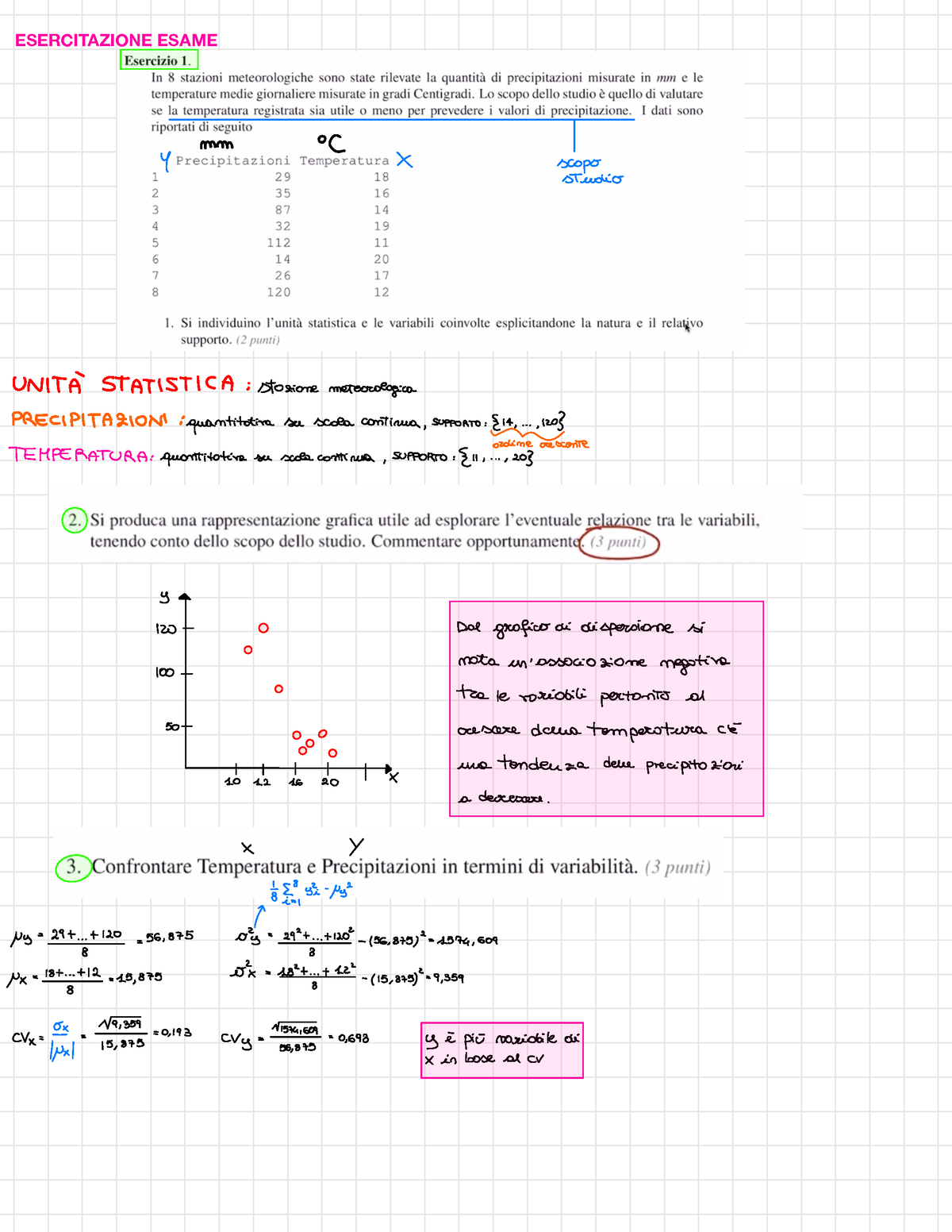 Esercizi Statistica 1 - ESERCITAZIONE ESAME Mm C Y X Scopo Studio ...