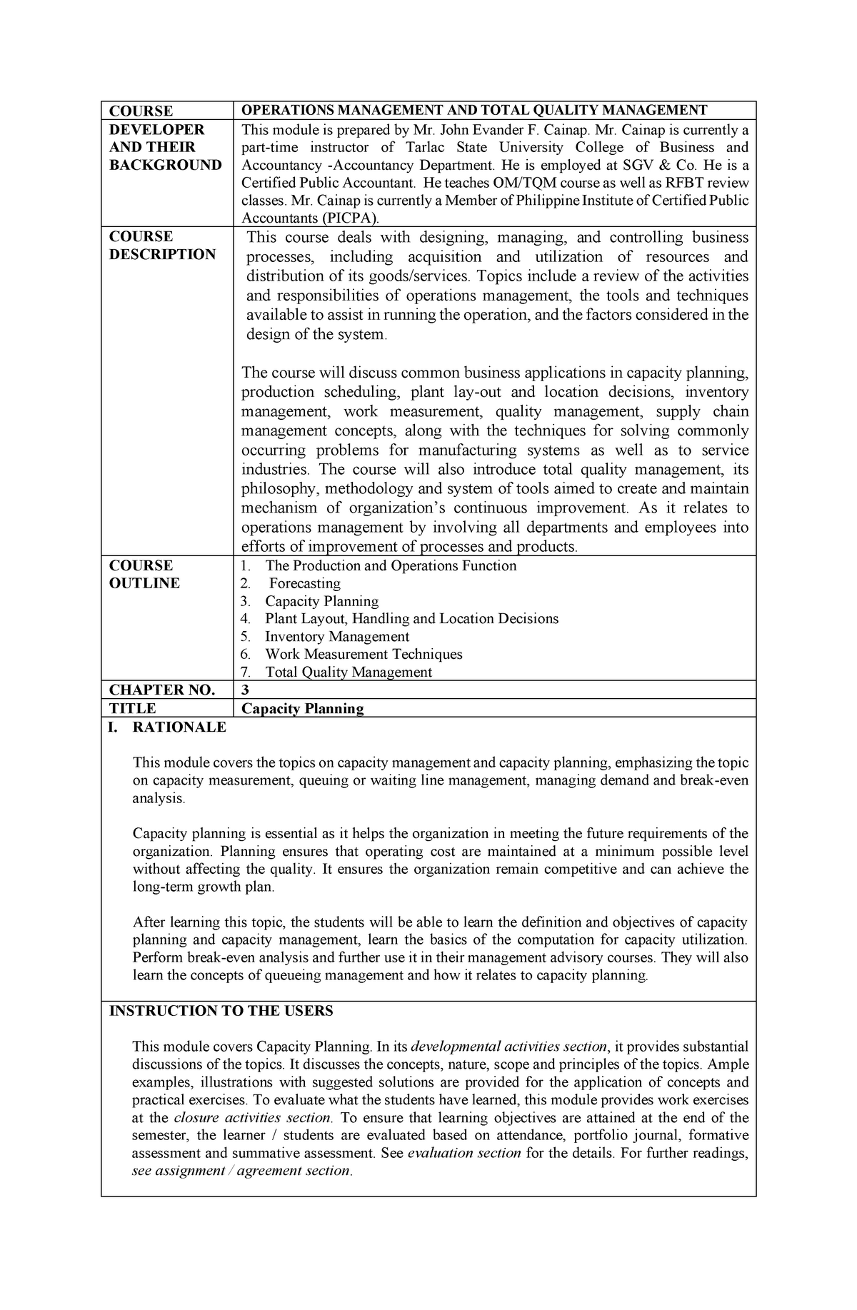 Capacity Planning V3 Mgmt 3154 Studocu