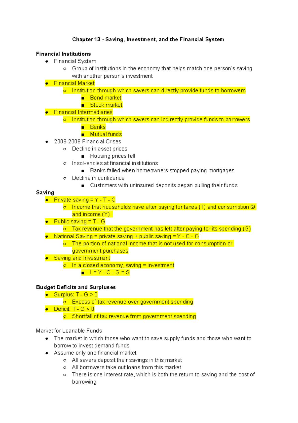 Intro To Macro - Chapter 13 - Chapter 13 - Saving, Investment, And The ...